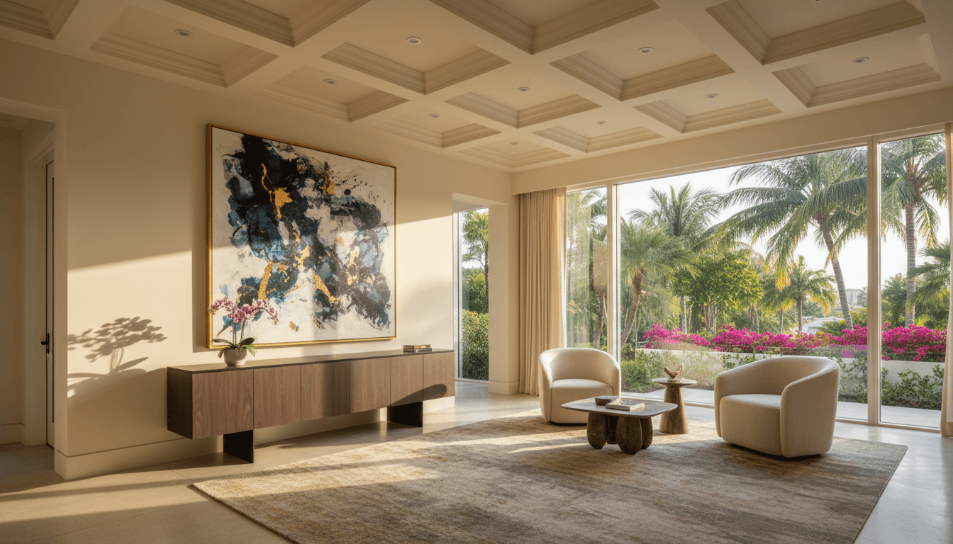 Penthouse interior in Coral Gables with contemporary art and refined furnishings