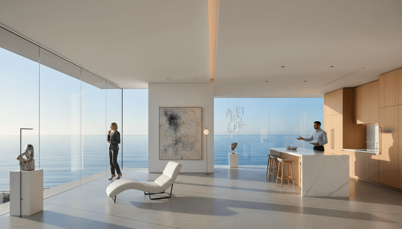 Oceanfront Bal Harbour residence with ivory sofa and contemporary paintings